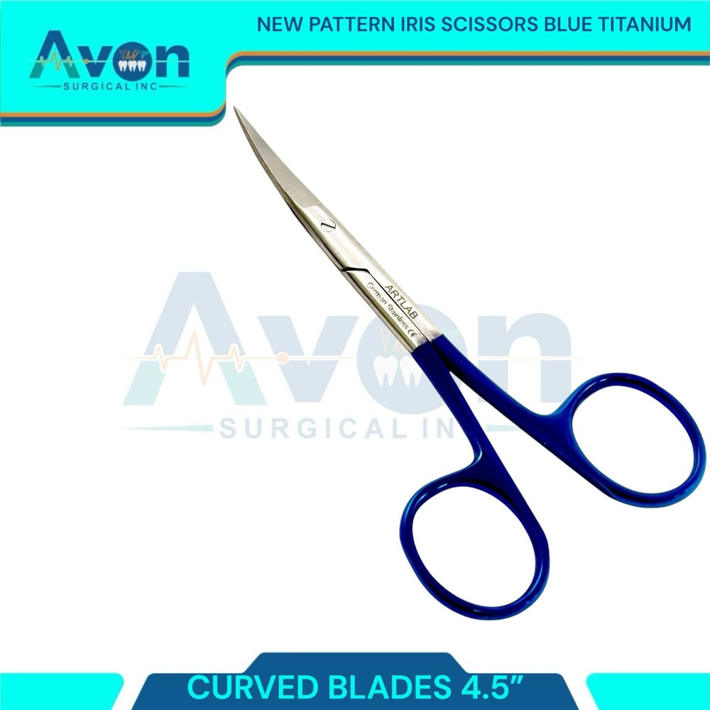 Premium 4.5in Iris Dissecting Scissors, Sharp Points, Blue Titanium Handle