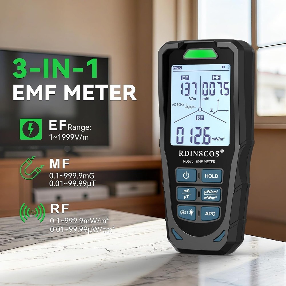 Multi-Sensor EMF Detector for Electric & RF Fields - Instant Alerts & Mute Mode