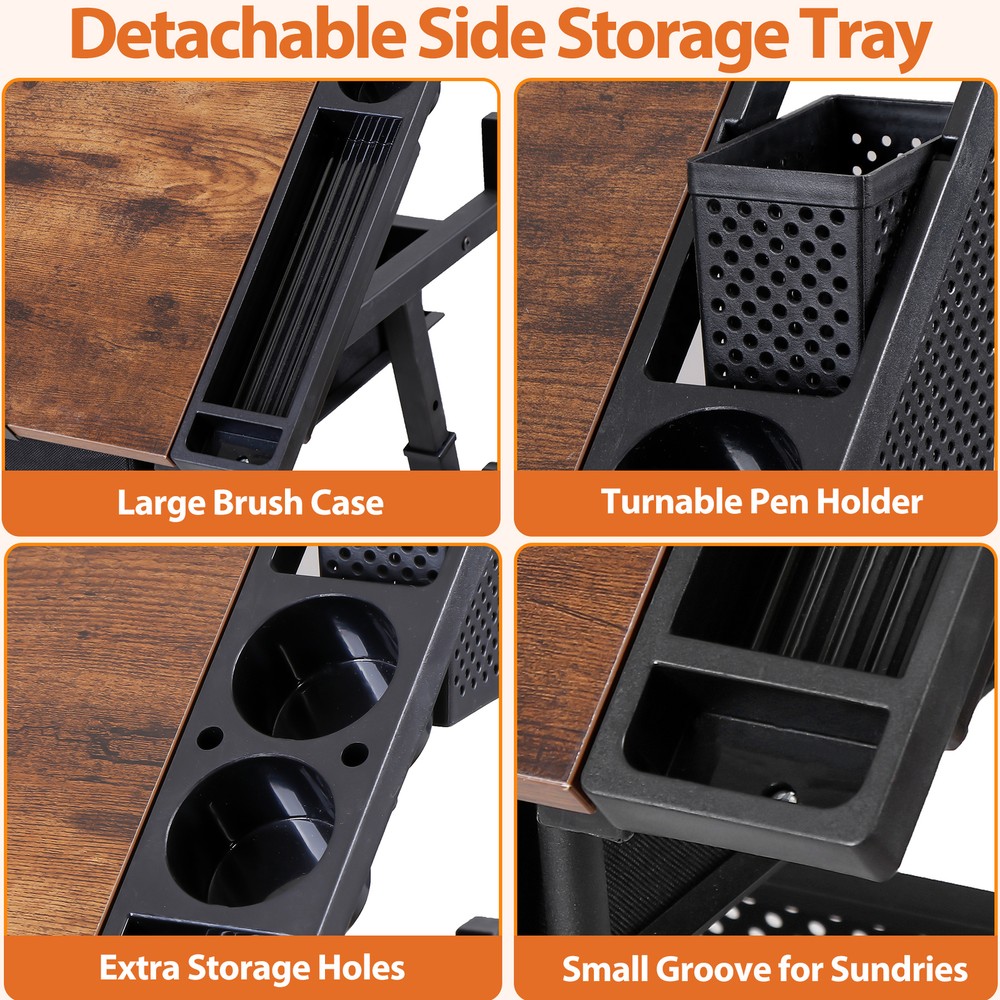 Adjustable Drafting Table Tilting Drawing Desk w/Charging Station & Stool Retro