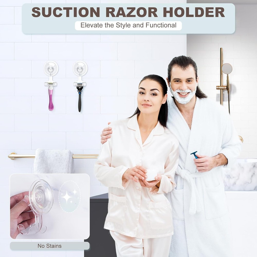 VIS'V Suction Cup Razor Holder, Shower Hooks for Large, Clear