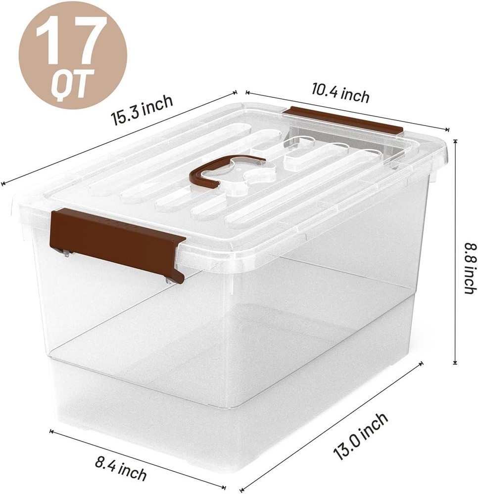 3-Pack 17-Quart Clear Plastic Storage Bins with Snap-Tight Lids, Stackable