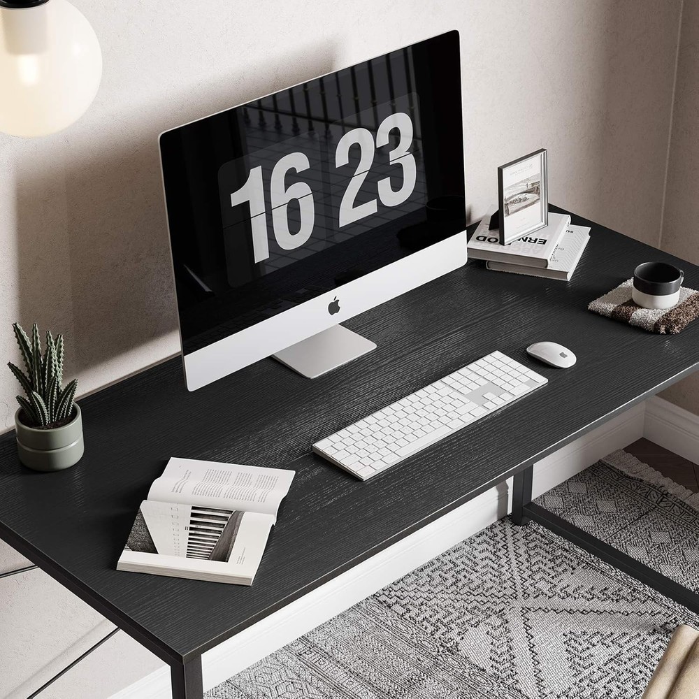 Computer Desk 47 Inch Black Ergonomic Table for Office Home Bedroom Work Study