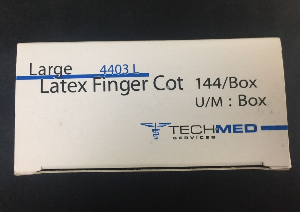 TECH-MED SERVICES LATEX FINGER COTS - LARGE 144/BX