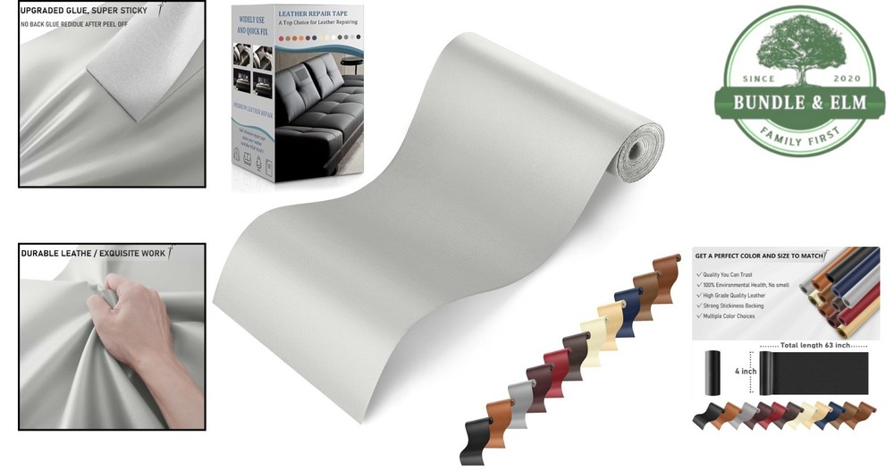 Light Gray Leather Repair Patch Kit - 4" x 63" Waterproof Self-Adhesive Solution