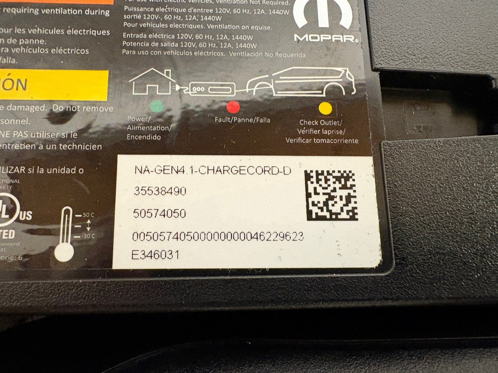 2024 Dodge Hornet R/T R/T PLUS EV MOPAR Hybrid Car Charger W Cord OEM R/T