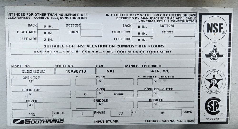 Southbend Range Oven Model SLGS/22SC Casters, Nice & easy rolling Condition!!