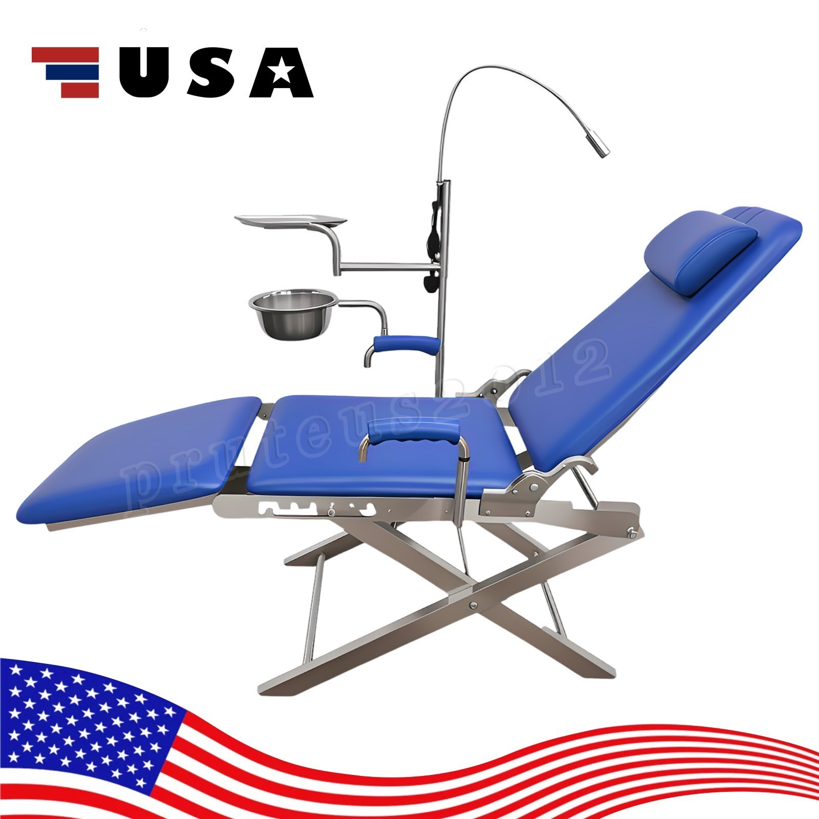 Portable Dental Chair Mobile Simple Folding Chair + Rechargeable LED Light Tray