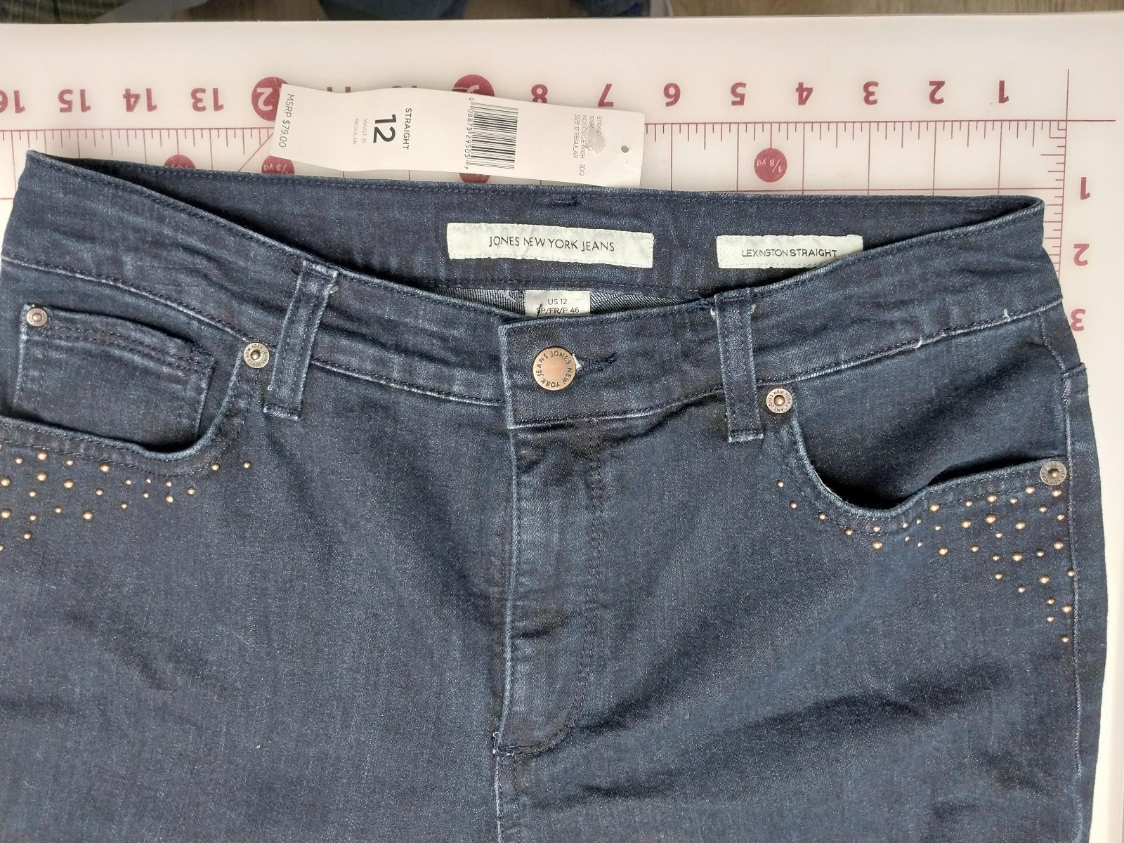 Jones New York Women's Lexington Straight Leg Jeans - Dark Blue Size 12 NWT