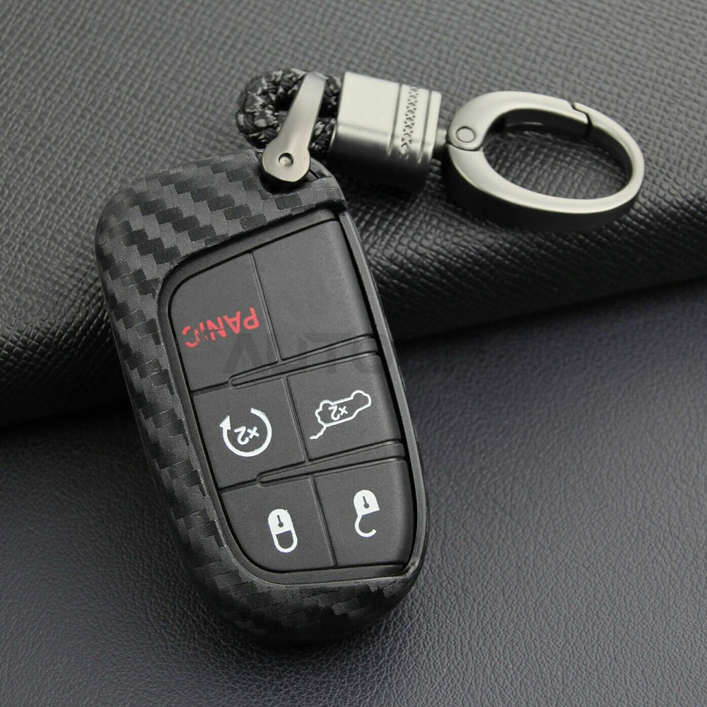 Carbon Fiber Key Fob Chain Fit Jeep Dodge Chrysler Accessories Cover Case Ring
