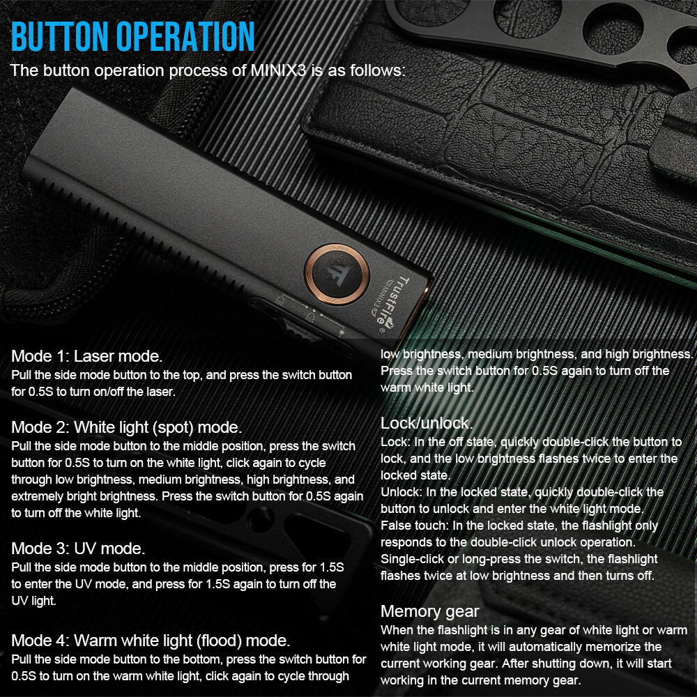 Trustfire MINI X3 EDC Flashlight , White , Floodlight , Infrared , Green Pointer