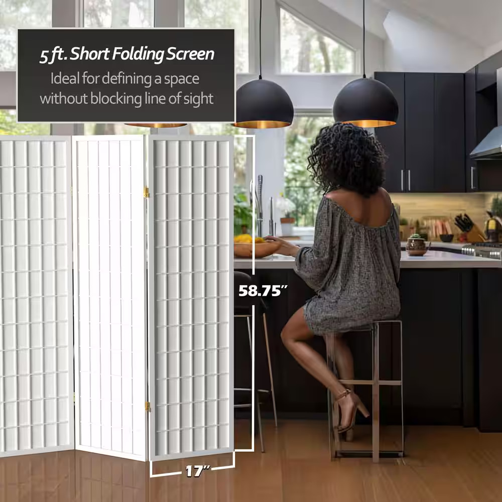5 Ft. White 3-Panel Room Divider