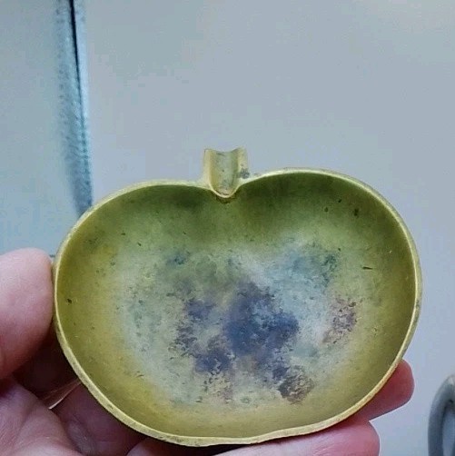 Vintage Solid Brass Apple Ashtray MCM Art Deco 3.25"
