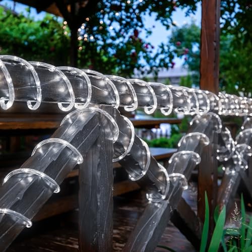 Solar Rope Lights, 2 Pack Total 400LED Solar String Lights, 8 Modes 132ft White