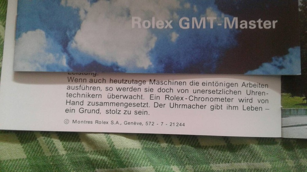 Rolex GMT-Master booklet german 1972 ref 572-7-21244