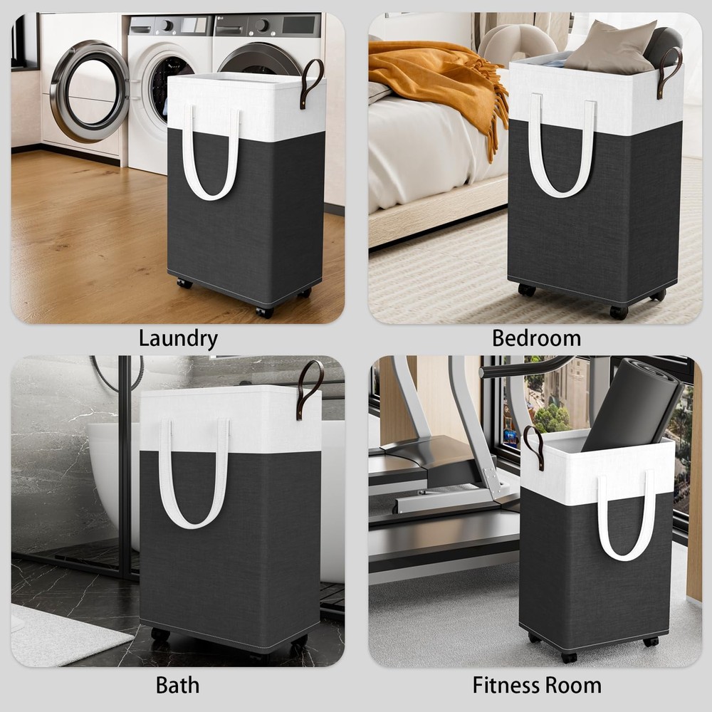 75L Waterproof Rolling Laundry Hamper - Collapsible Clothes Basket with 4 Whe...