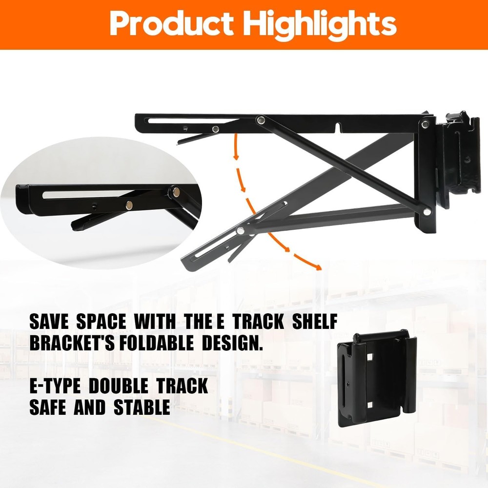 12 Inch Double Fittings E Track Shelf Bracket Hinged Collapsible Table 4 Pack
