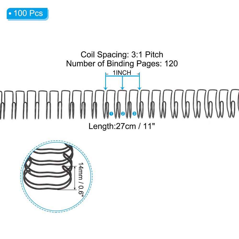 14mm (9/16″) Double Loop Wire Binding Combs, 100 Pcs, 3:1 Pitch, Black