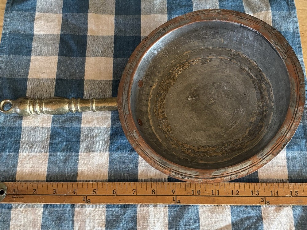 Antique Copper Pan Brass Handle Cottagecore Primitive