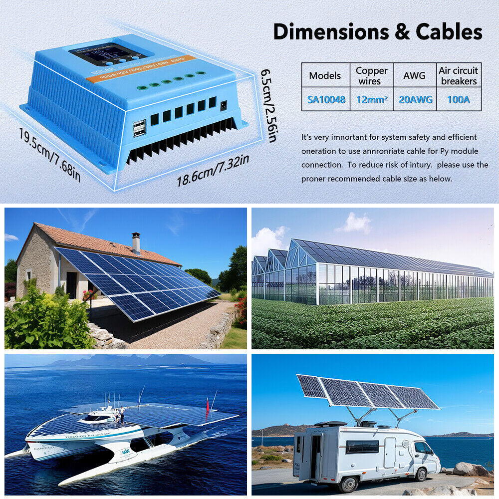 4800W 100A MPPT Solar Charge Controller 12V/24V/36V/48V Battery PV Regulator NEW
