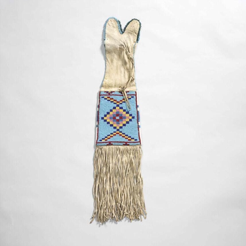 Native Indian Beaded Suede Leather tobacco Beaded pouch, hide tobacco 6 pcs