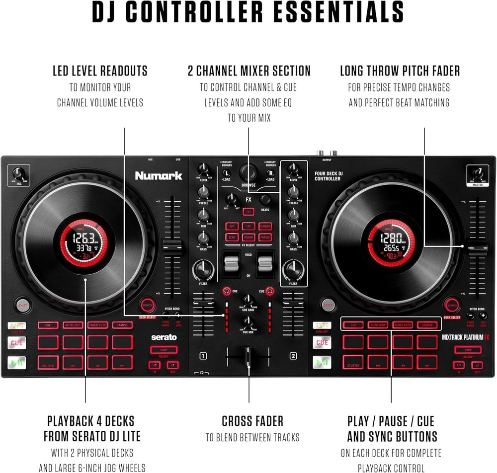 High-Resolution DJ Controller with Touch Jog Wheels and Instant Loop Controls