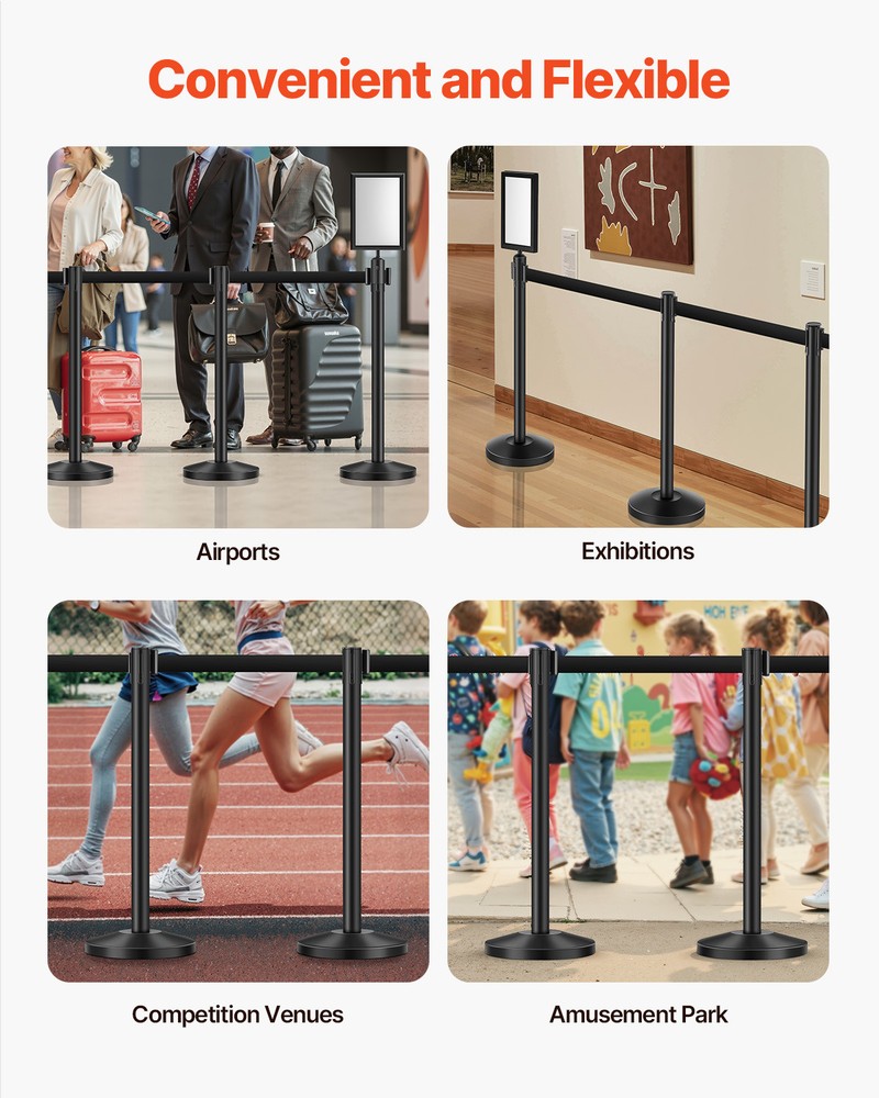 Uimoso 8Pcs Stanchion Post Crowd Control Queue Barrier 4 Retractable Belts