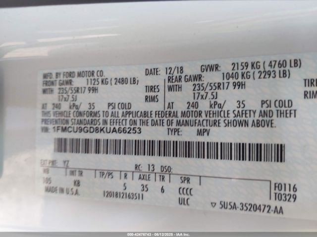 ESCAPE 2019 Transmission Shift 985276