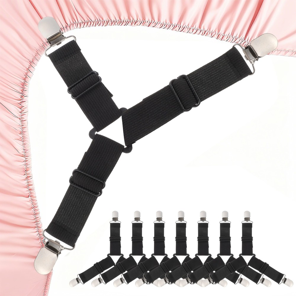 8Pcs Bed Sheet Holder Straps Elastic Adjustable, Black