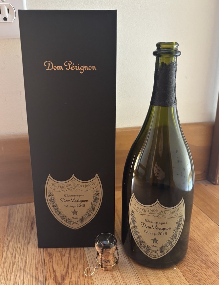 Dom Perignon Champagne 2015 Empty Bottle With Box, Cage And Cork