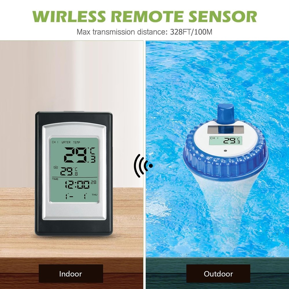Pool Wireless Digital Thermometer, Outdoor Solar Pool Thermometer, Floating a...