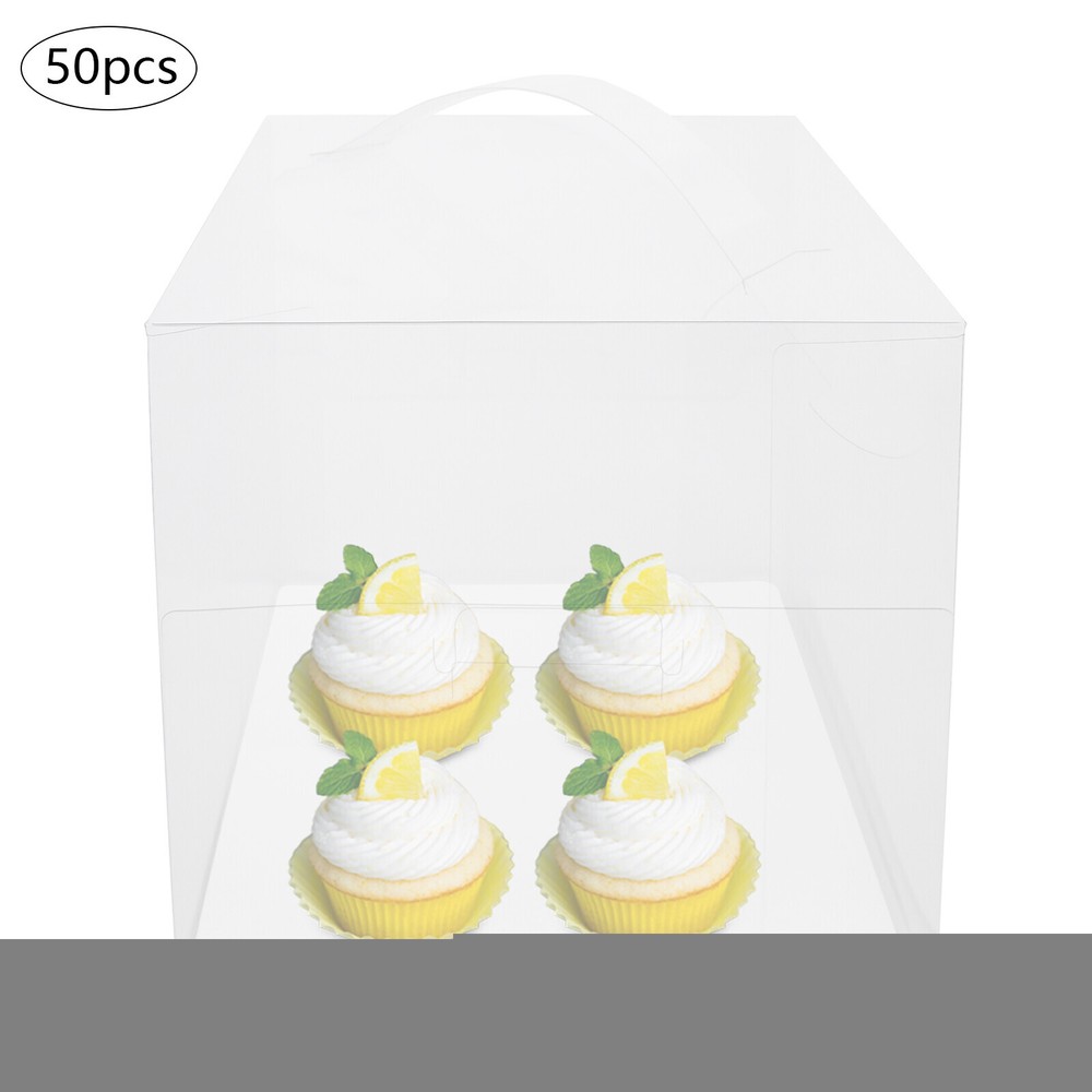 50 Pcs Clear Cake Boxes, Square Clear Cake Boxes, Cake Carrier with Handle