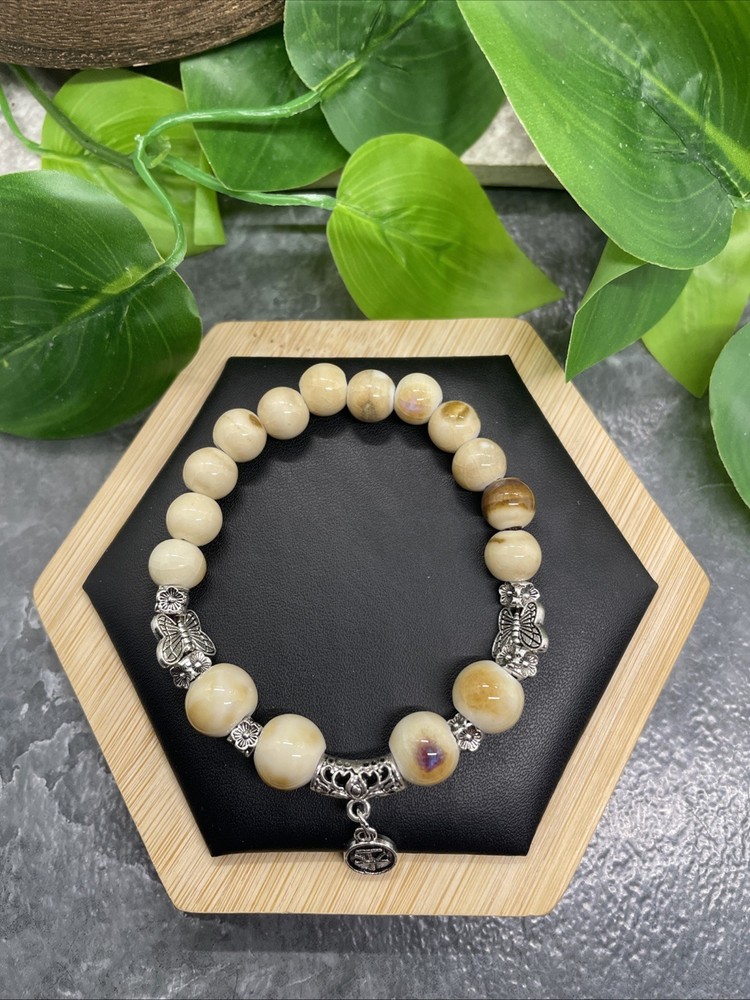 Handmade Ceramic Bead Beaded Stackable 6.25” Plus Stretch Bracelet New B240
