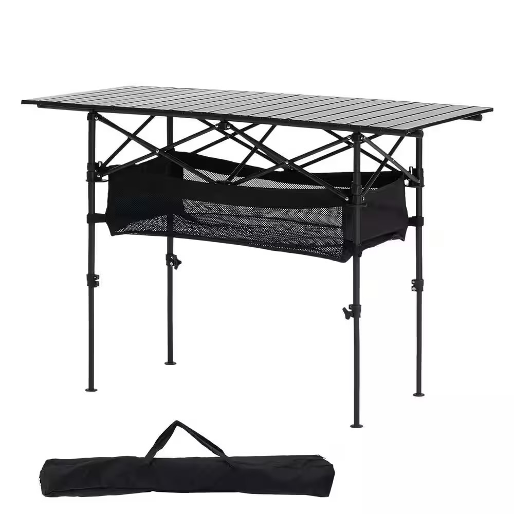 Folding Camping Table Black Portable Roll up Side Tables Aluminum Beach Table wi