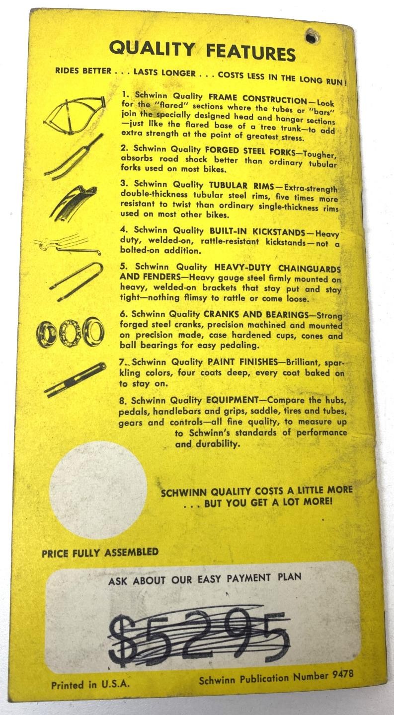 1969 Schwinn Middleweight Bicycles MANY MODELS Bicycle OWNERS MANUAL