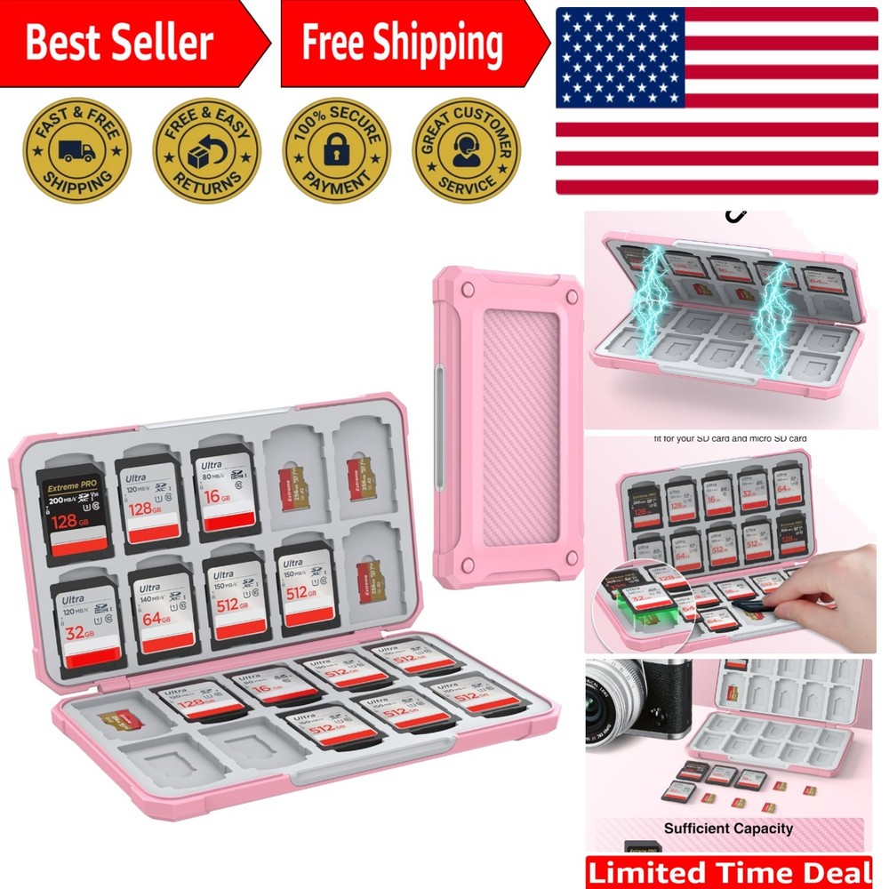Durable Hard Shell SD Card Case for 20 SDXC & 20 TF - Lightweight & Portable