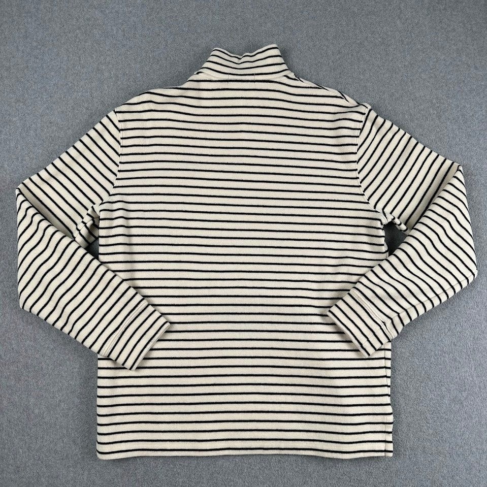 Polo Ralph Lauren Mens Medium Striped Quarter Zip Pullover Cotton Sweater Cream