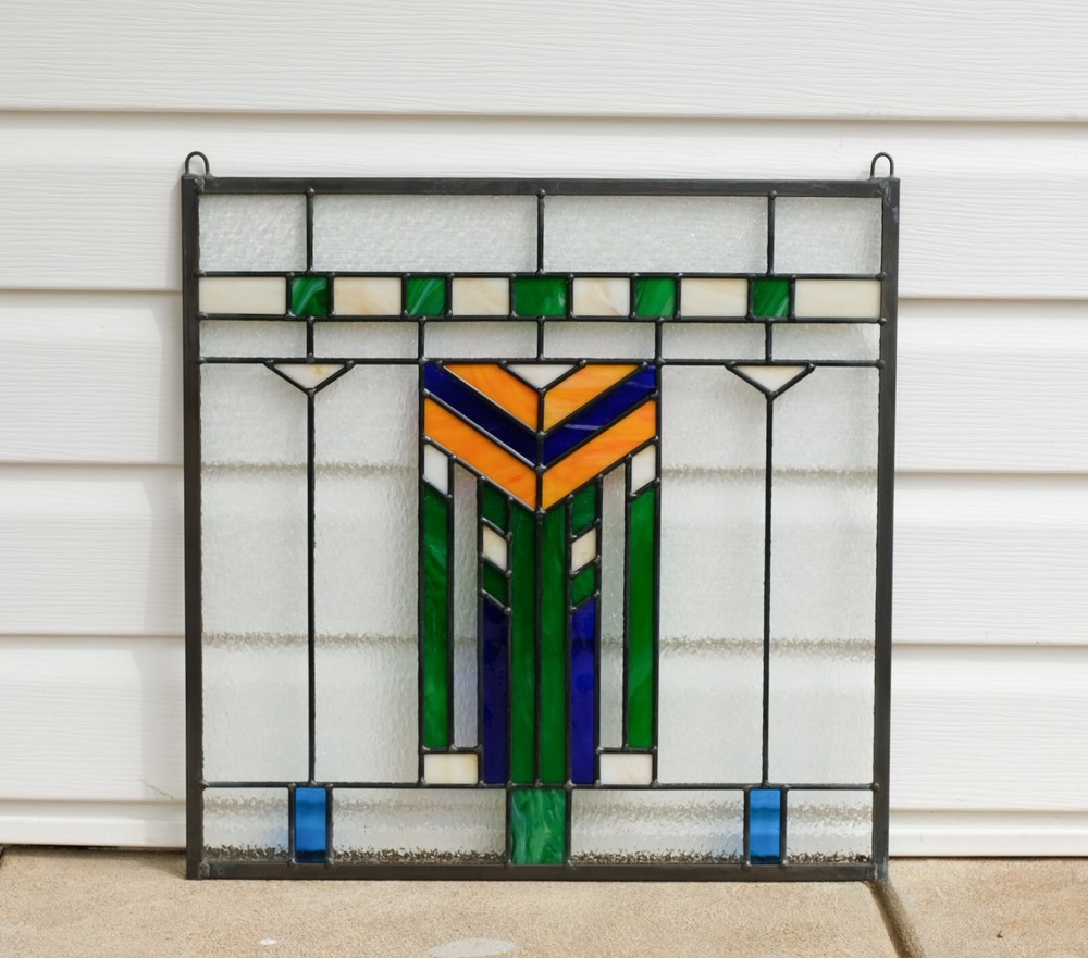 Stained Glass Window Frank Lloyd Wright Inspd Panel Prairie Wheat 20" x 20"