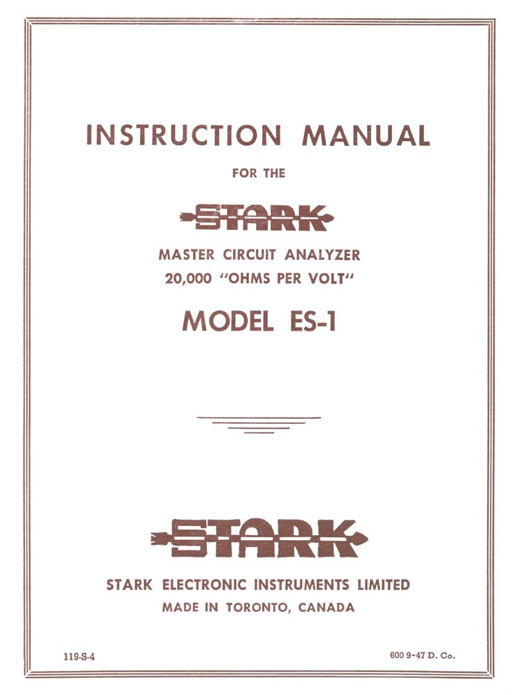 STARK model ES-1 Master Circuit Analyzer Manual
