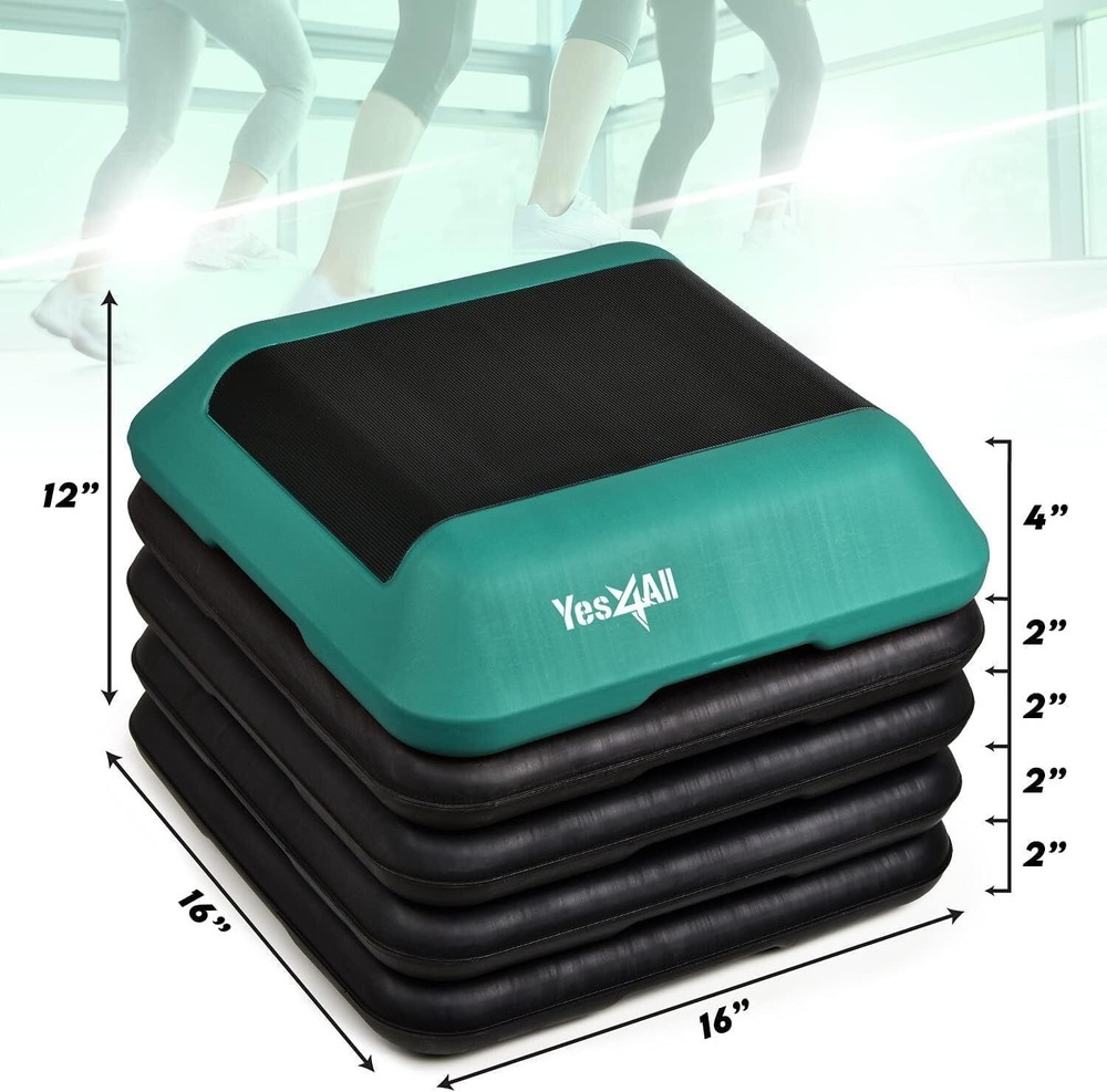16"x16" Adjustable High Step Aerobic Platform with 4 Risers Height-Adjustable