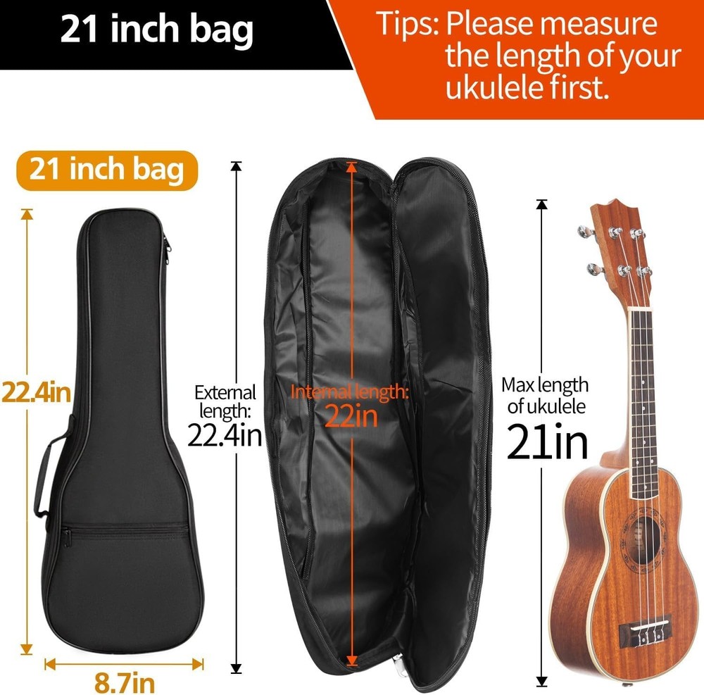 21in Ukulele Case, Waterproof Durable Ukulele Padded Bag with Adjustable Stra...