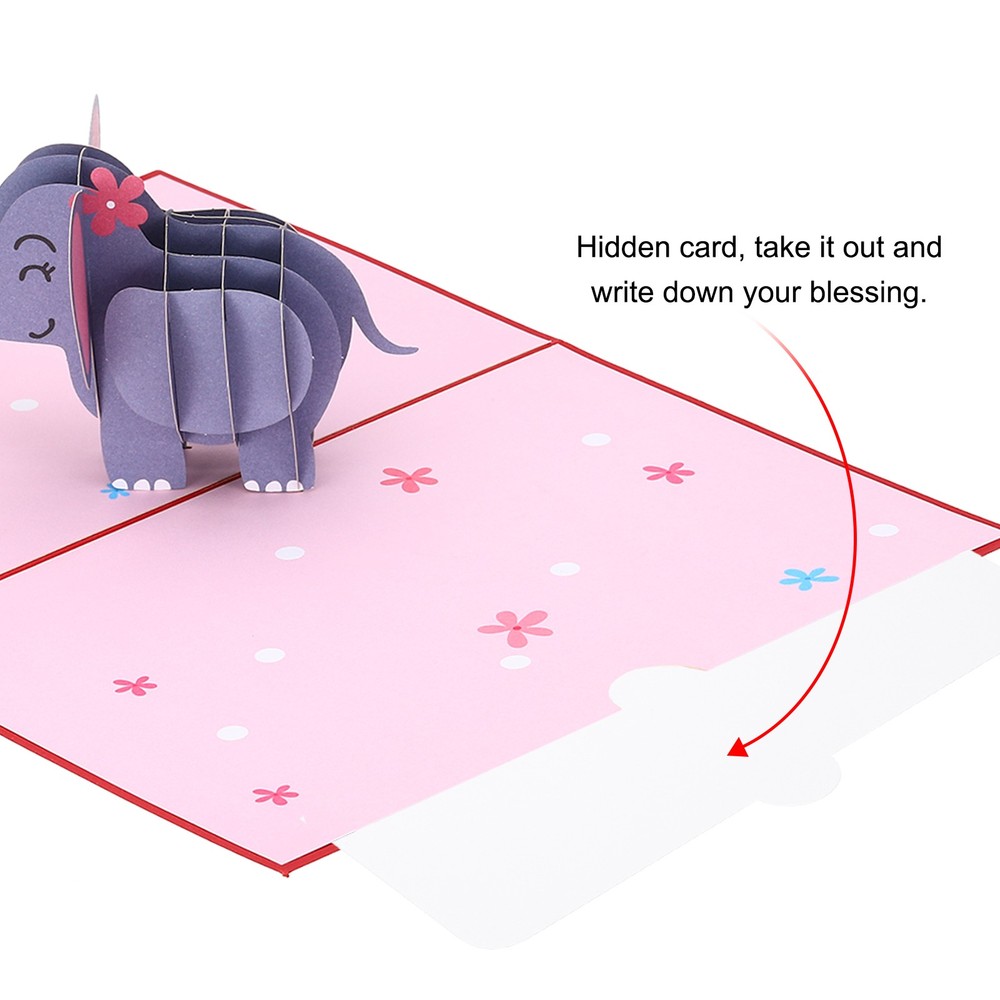 Elephant Design 3D Greeting Cards with Envelope&Note Card, Red