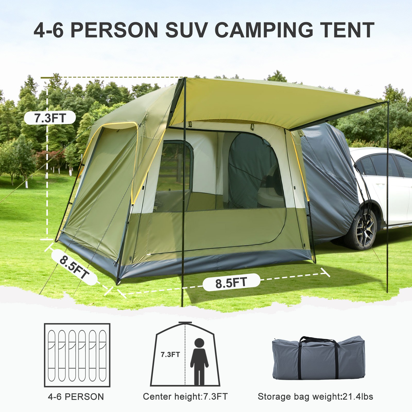 Car Tents PU 3000mm Waterproof for Camping 4-6 People Tailgate Tent for Car