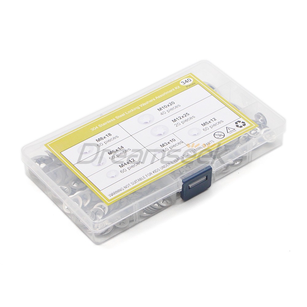 340Pcs Internal Tooth Star Lock Spring Quick Washer Push On Speed Nut Assortment