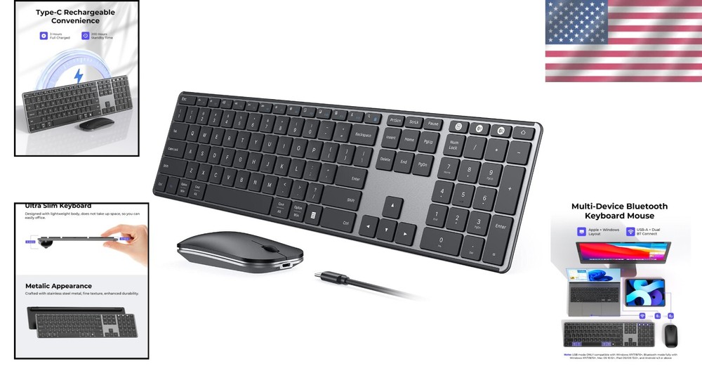 Ultra-Slim Multi-Device Wireless Keyboard & Mouse Combo - Quiet, Stylish Design