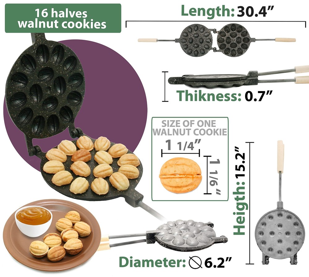 Walnut Cookie Mold Maker 16 Non-Stick Granite - Oreshki Mold Maker - Walnut C...