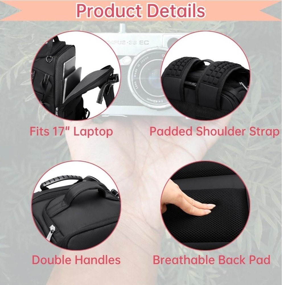 Camera Backpack Large, Waterproof Camera Bag for Mirrorless and DSLR with TSA...