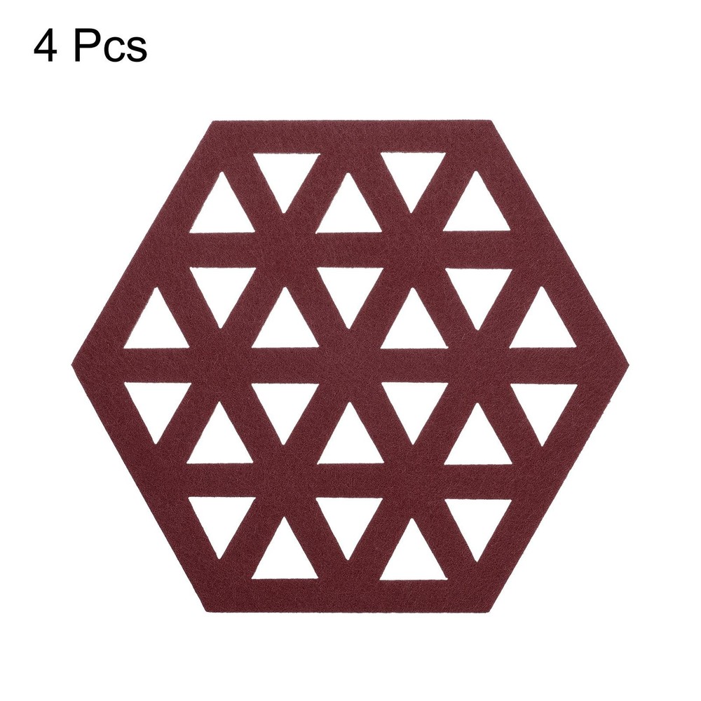 Felt coasters 4pcs hexagonal tampons coasters, red wine