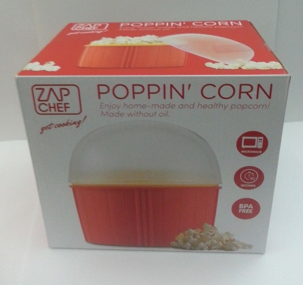 ZAP CHEF Poppin Corn Microwave Popcorn Maker Single Serving BRAND NEW