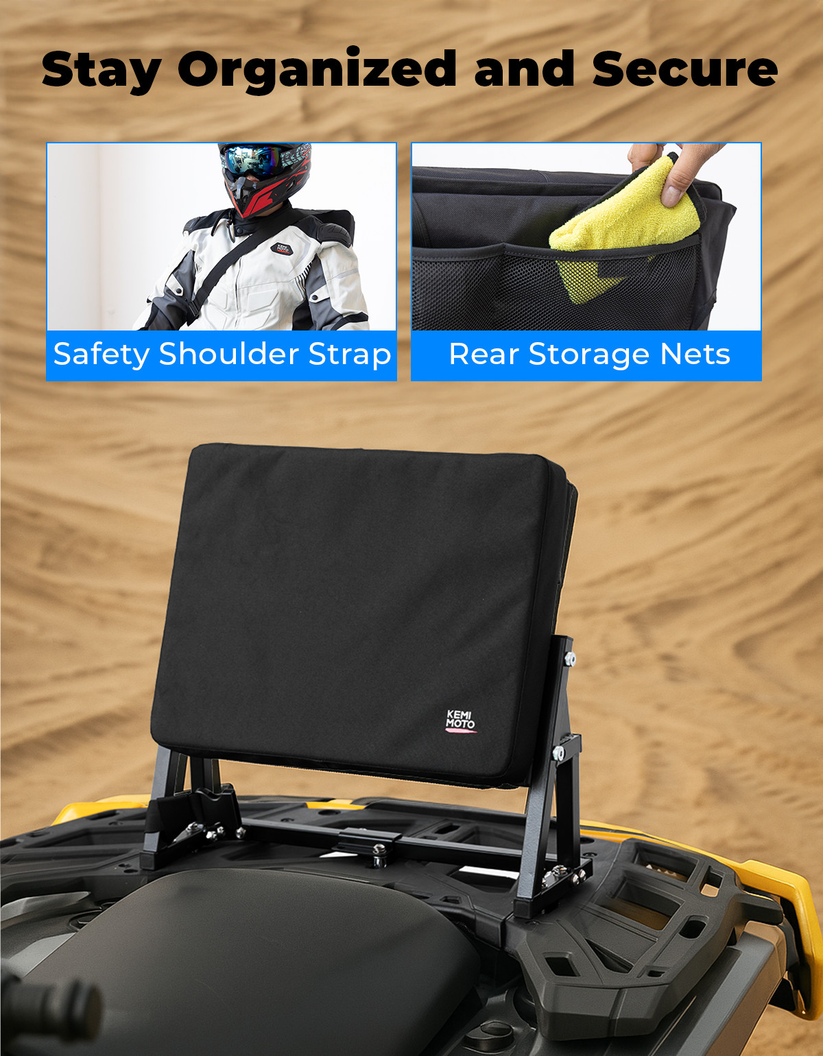 ATV Rear Seat Backrest W/ Steel Frame For Polaris Suzuki Can Am Grizzly Fourtrax