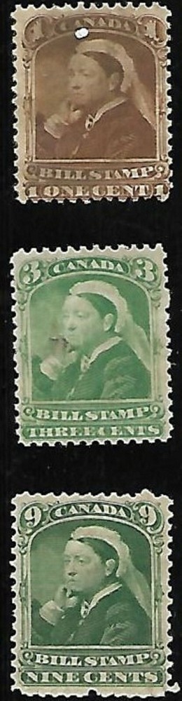 CANADA 1868 THREE BILLS STAMPS